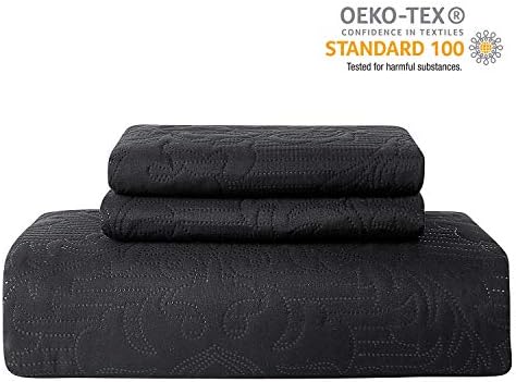 Hansleep Black Quilt Queen Set - 3 Piece Damask Ultra Soft Coverlet Bedding