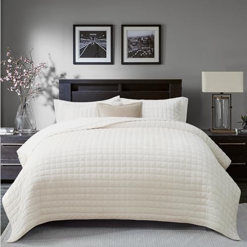 RECYCO Luxury Velvet Quilt Set King Size Cream White