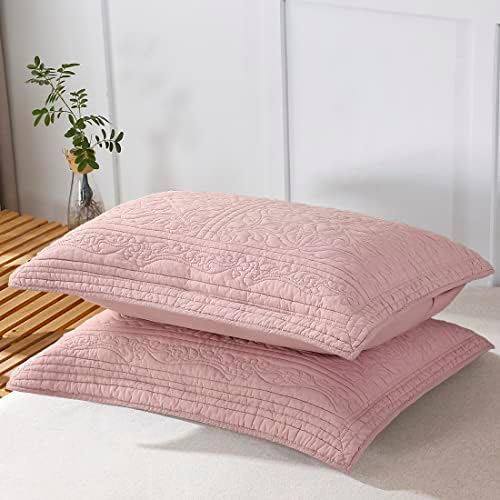 WINLIFE Cotton Quilted Pillow Sham Dusty Pink