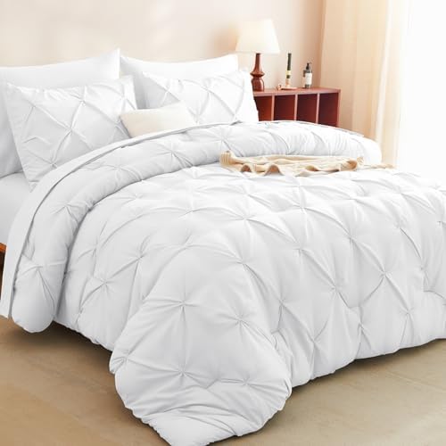 CozyLux Twin XL Comforter Set White - 5 Piece Bed in a Bag