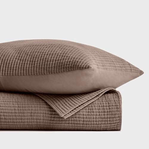 EVERGRACEHOME Cotton Coverlet Set Full Queen 3 Piece Mocha Brown