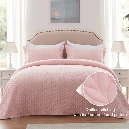 SunStyle Home Leaf Embroidered Queen Quilt Set 1