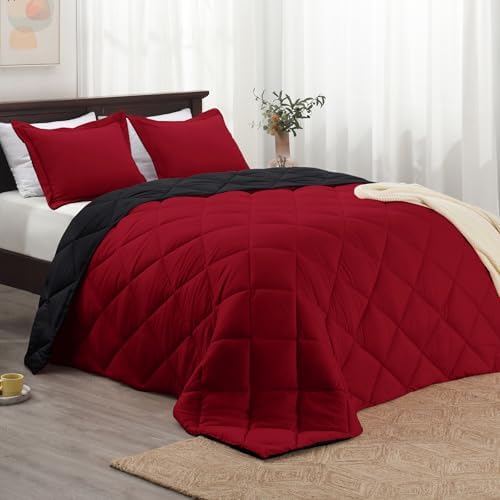 Basic Beyond Queen Comforter Set Red and Black Reversible