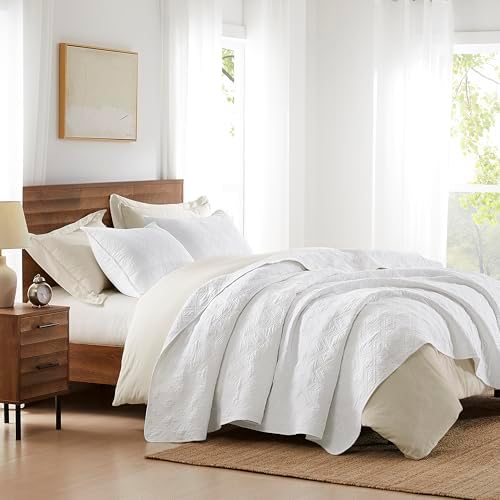 WDCOZY White Cotton Quilt Set Queen Size