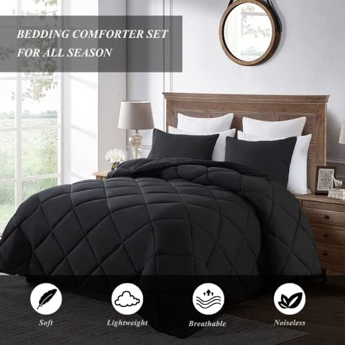ELNIDO QUEEN Black Queen Comforter Set 3 Pieces