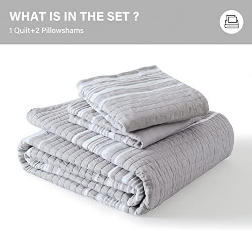 SahSahCasa Queen Quilt Set 3-Piece GrayWhite