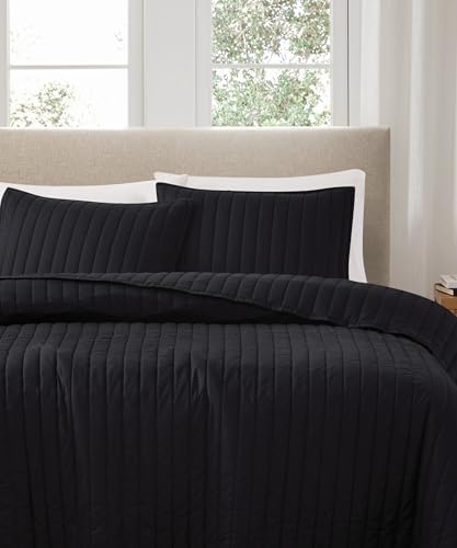 Brooklyn Loom Cotton Percale Black King 3 Piece Quilt Set