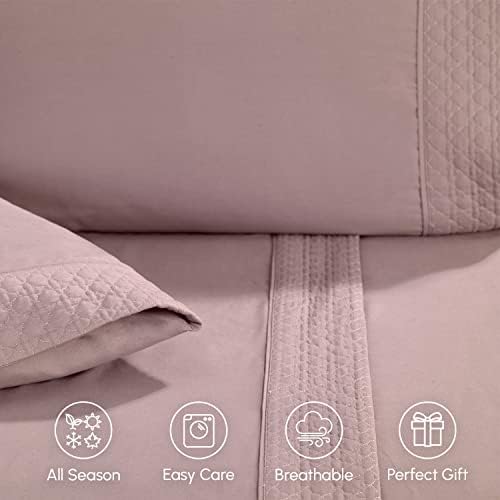 Elegant Comfort 4-Piece Quilted Bed Sheet Set - Dusty Rose