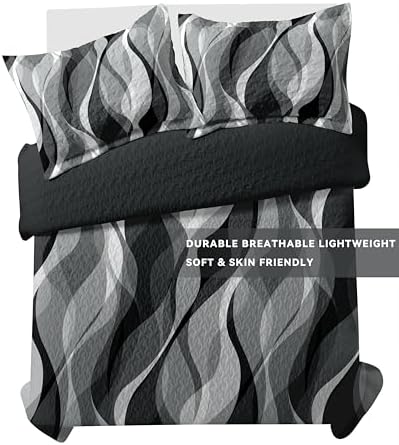 Weesire Modern Grey Black Stripe Quilt Set King Size