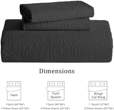 WURUIBO Full Queen Quilt Set Black
