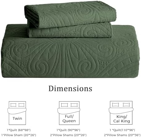 WURUIBO KingCal King Quilt Set Olive Green