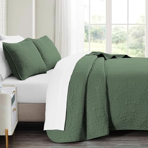 Akkialla Twin Quilt Bedding Set Olive Green Coin Pattern
