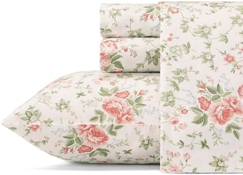 Laura Ashley Queen Bed Sheet Set - Smooth Sateen Cotton with Pillowcases