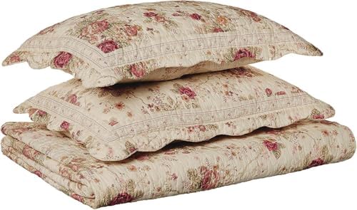 Greenland Home Antique Rose 100 Cotton Quilt Set TwinXL Ecru