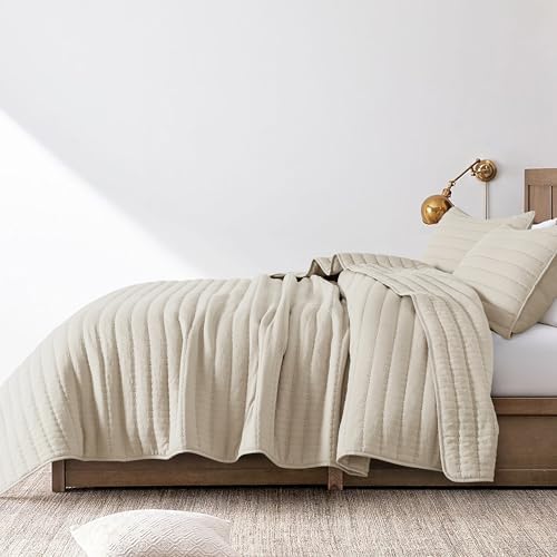 ROARINGWILD Neutral Beige Queen Quilt Set with 2 Pillow Shams