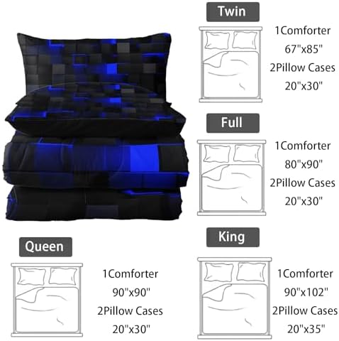 Nttopship Neon Blue Black Comforter Set Twin