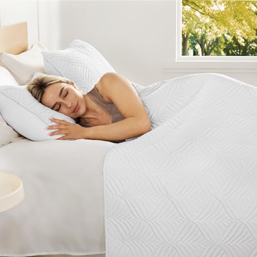 Whale Flotilla Modern Geometric Queen Quilt Set 3-Piece Extra Soft White Bedding