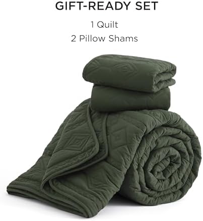 Bedsure Boho Quilt King Size - Olive Green Geometric