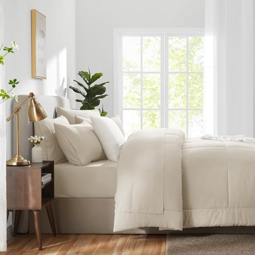 CozyLux Beige Cal King 7-Piece Bed in a Bag Comforter Set