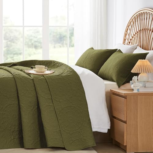 WURUIBO Olive Green Quilt Set King Size