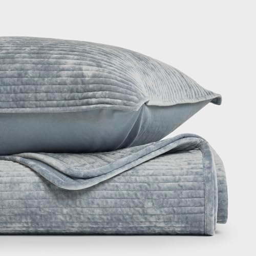 EVERGRACE Velvet Quilt Set King Size - Blue Linen