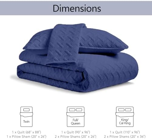 FLYMME Queen Quilt Set - Navy Blue Microfiber Bedspread with 2 Pillow Shams