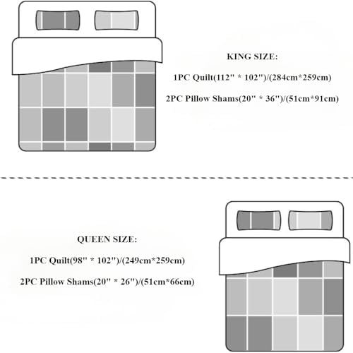 MarCielo 3 Pcs Buffalo Quilt Bedspread Set King