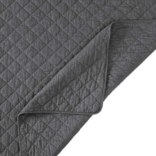 Indigo Hill 3-Piece King Quilt Set - Charcoal Cotton Shabby Chic