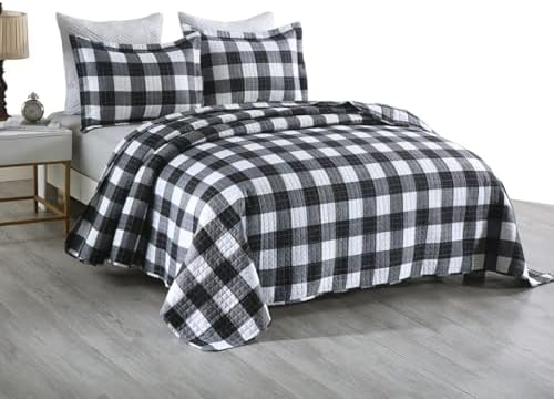 MarCielo 3 Pcs Buffalo Quilt Bedspread Set King