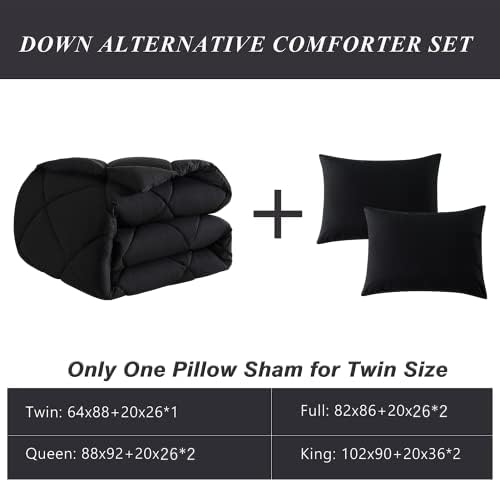 ELNIDO QUEEN Black Queen Comforter Set 3 Pieces