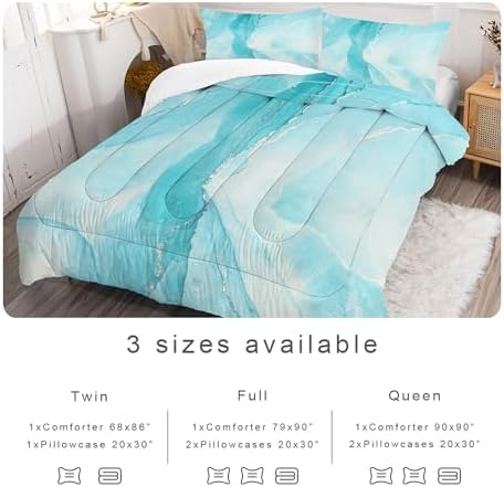 EDGZKO Blue Marble Comforter Set for Kids and Teens