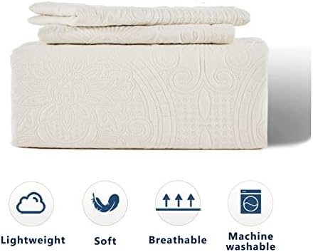 Anluoer Queen Size Quilt Set - Cream Embossed Microfiber Coverlet