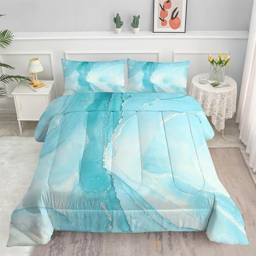 EDGZKO Blue Marble Comforter Set for Kids and Teens