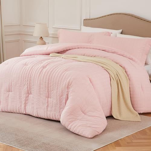 Quataly Pink Seersucker Comforter Set 3 Pieces