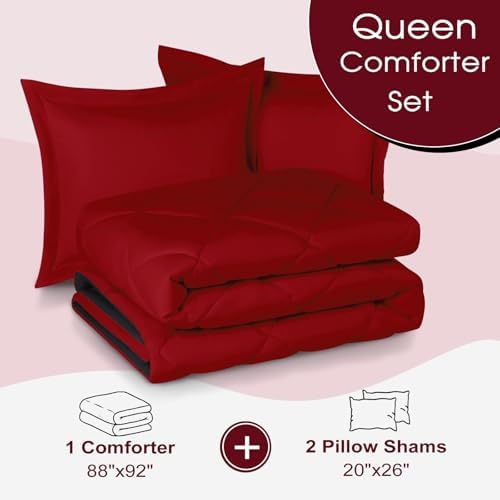 Basic Beyond Queen Comforter Set Red and Black Reversible