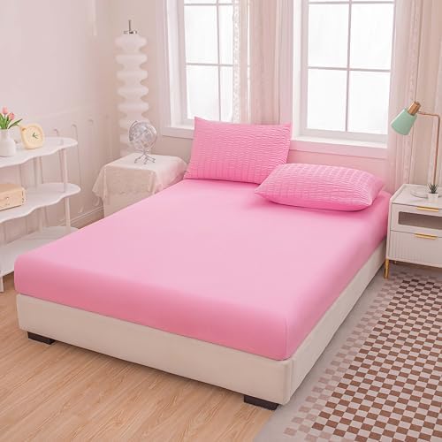Yadangxiawa Twin Bed in a Bag Pink Seersucker Comforter Set 1
