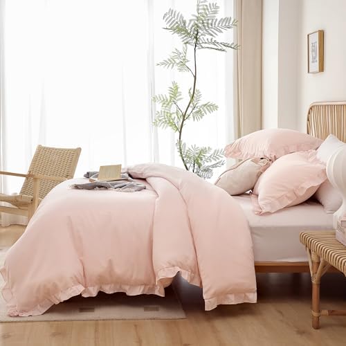 JANZAA Ruffled Comforter Set 3PCS Pink Blush Full Size