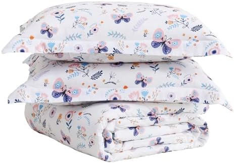 Yibeizi Butterfly Floral Comforter Set for Girls Twin
