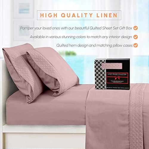 Elegant Comfort 4-Piece Quilted Bed Sheet Set - Dusty Rose