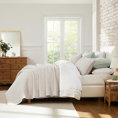 WDCOZY Beige Pick Stitch Queen Quilt Set