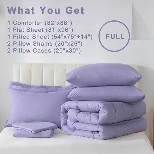 DOWNCOOL 7Pcs Full Size Bedding Set Purple