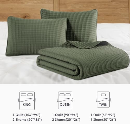 WRENSONGE King Quilt Set - 3 Piece Olive Green Bedding