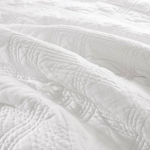 WDCOZY White Cotton Quilt Set Queen Size