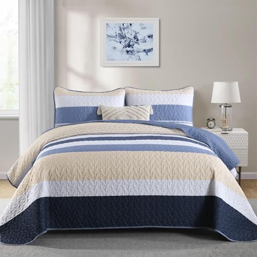 Dinjoy Blue Boho Quilt Set Queen Size 3 Pieces 1