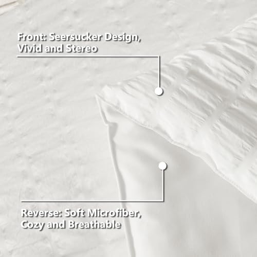 CozyLux White Seersucker King Comforter Set 7-Piece Bed in a Bag