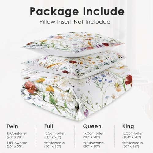 WeCozy Queen Comforter Set with 2 Pillowcases Wildflower Design
