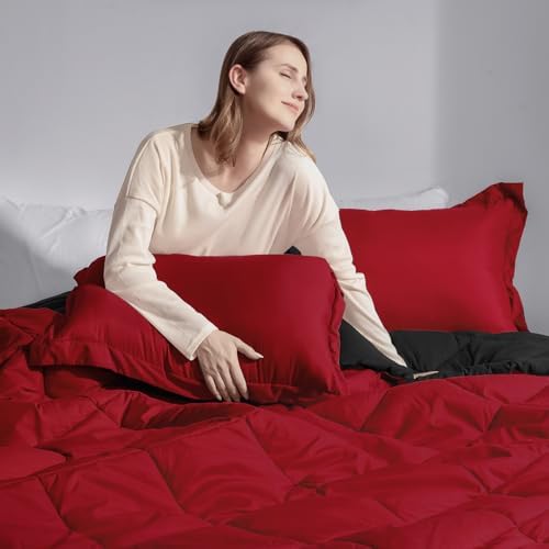 Basic Beyond Queen Comforter Set Red and Black Reversible