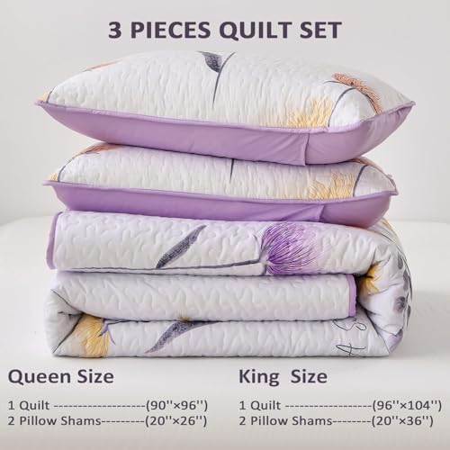 Dinjoy Floral Queen Quilt Set 3 Pieces