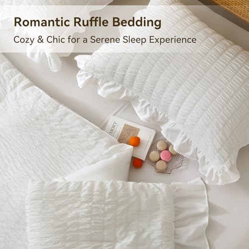 JOLLYVOGUE Queen Comforter Set 3 Pieces Seersucker