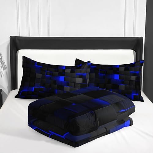 Nttopship Neon Blue Black Comforter Set Twin